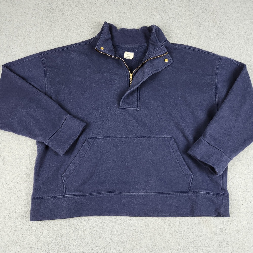 A New Day Sweatshirt‎ Womens XL Navy Blue Fleece Lined Relaxed Fit Quarter Zip